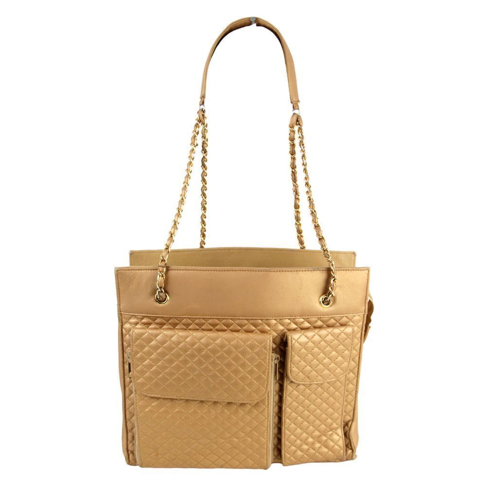LRG Evan-Picone QUILTED GOLD FAUX LEATHER ORGANIZER CHAIN SHOULDER BAG HANDBAG